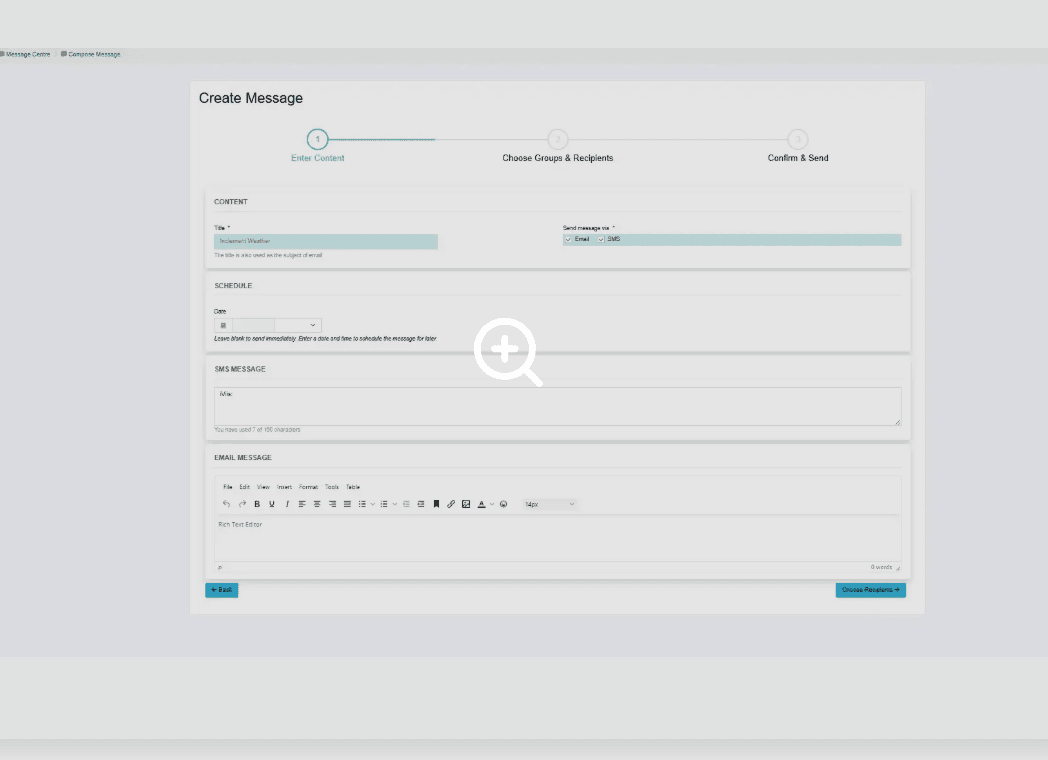 The Beep message composer, with channel, template and recipient fields.